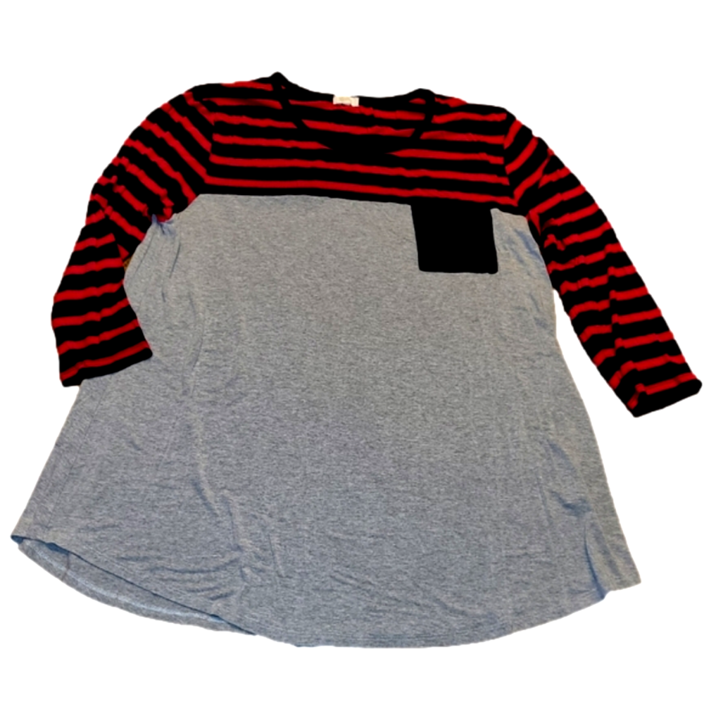 Fanfare grey tee with red and black stripes pocket - 1X